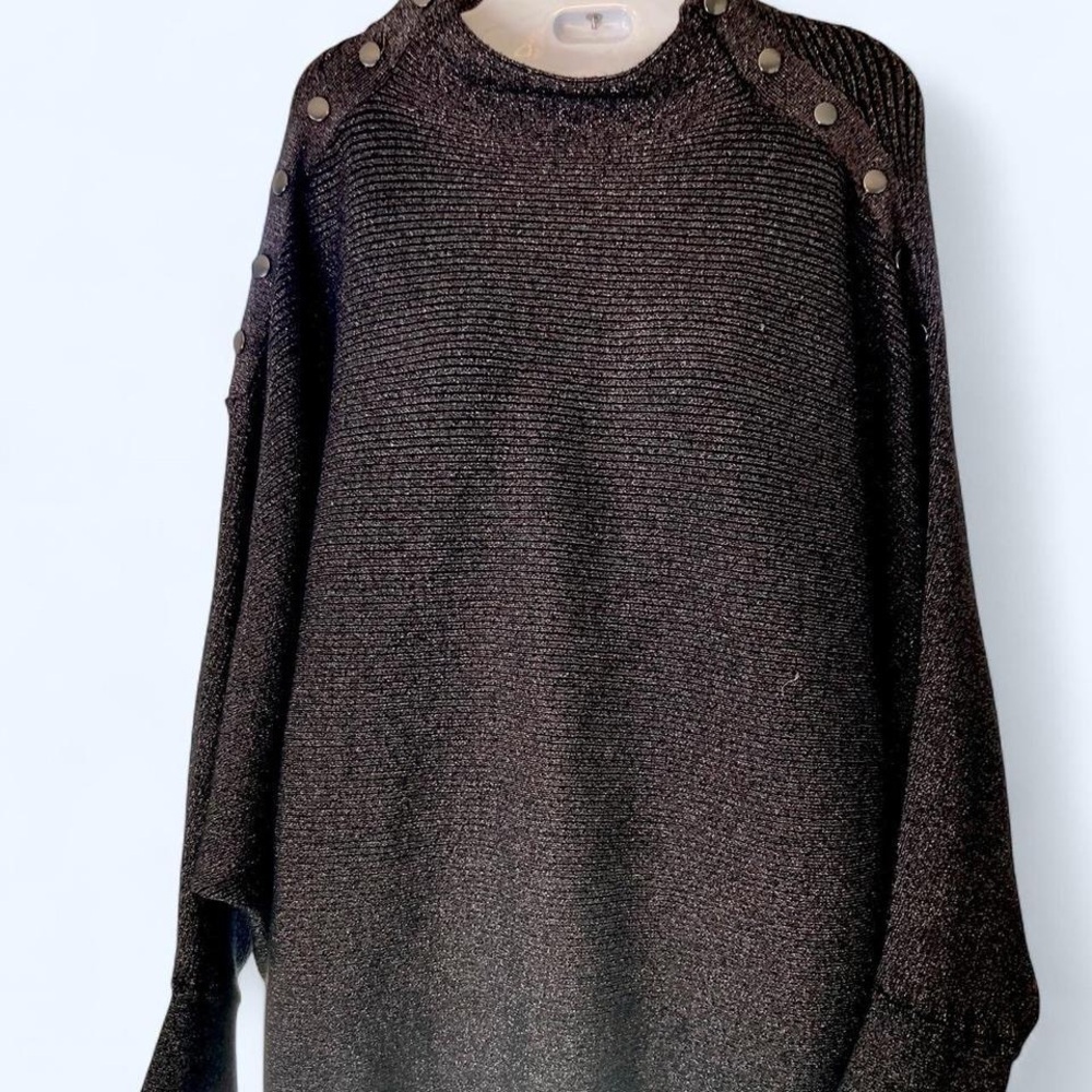 Women's Grey Black Winged Sweater with Button Detail 2X
